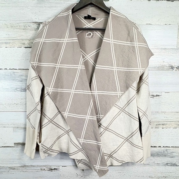 H by Halston Womens Draped Open Front Plaid Cardigan Sweater Size M Relaxed Fit - Picture 1 of 12